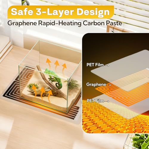 14 W Reptile Heat Pad 11 x 5.9 Inch Reptile Heating Pad Under Tank Terrarium Safe Fast Heating Mat Heat Mat for Turtles Frogs Snakes Lizards Geckos Hermit Crabs Spiders & Other Reptiles - size: upgrade 14W ( 11 x 5.9 Inch)