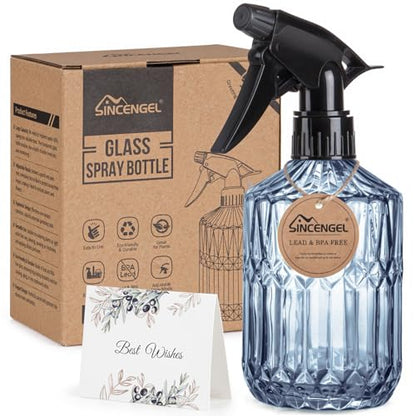Glass Plant Mister Spray Bottle, 13.5 oz Refillable Plant Misters for Inside, Pretty Glass Spray Bottles for Cleaning, Hair, Cat, Succulent, Houseplant with Adjustable Mist Nozzle (Blue) - color: Blue