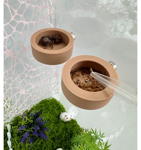 2 Pcs Anti- Escape Jumping Spider Food Bowl with Magnet Water Feeder Bowls Mini Reptile Feeder for Jumping Spider, Gecko etc, Round