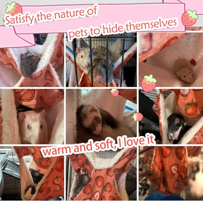 LEFTSTARER Rat Ferret Hammock Toy and Cage Accessories for Guinea Pig Hamster Rat Sugar Glider Ferret Parrot to Hide Sleep Play (Strawberry)