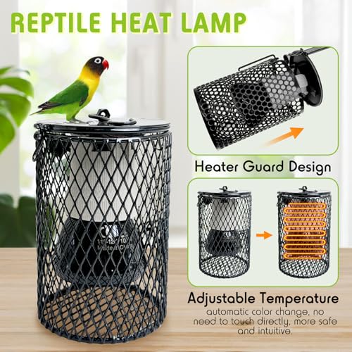 Hamiledyi Ceramic Heat Lamp Bulb with Lampshade Reptile Heat Lamp Guard Adjustable Heat Lamp from 0-100W Bird Cage Heater Anti-Scald Heating Bulb No Light Emitter for Reptile Bearded Dragon Turtle - color: Black