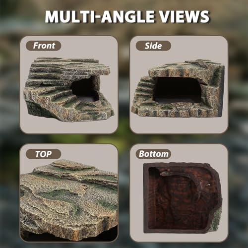 Extra Large Reptile Hide and Basking Platform, Resin Rock Cave for Bearded Dragons, Geckos, Snakes, Turtles and Lizards