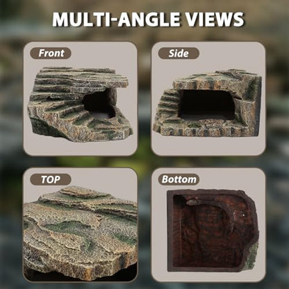 Extra Large Reptile Hide and Basking Platform, Resin Rock Cave for Bearded Dragons, Geckos, Snakes, Turtles and Lizards