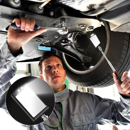 12-35 Inch Extendable Inspection Mirror, 360-Degree Rotation LED Inspection Mirror Telescoping, Telescoping Mirror for Mechanic Checking Vehicle and Extra Viewing
