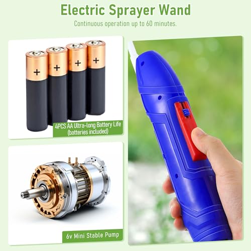 Qualirey Battery Powered Sprayer Wand, 38mm Cap for 1 Gallon Jugs | Electric Spray Nozzle with Hose and Holster, for Weed Killer, Pest Control and Garden Treatments - color: Blue