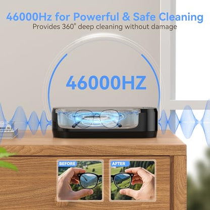 Ultrasonic Jewelry Cleaner, Jewelry Cleaner Machine 12oz 46KHz, Professional Sonic Cleaner with One-Touch Operation, Sonic Cleaner for Rings, Glasses, Jewelry, Dentures (Black) - color: Black