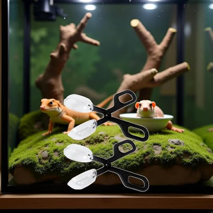 2Pcs Black Reptiles Feeding Scooper Poop Cleaning Clamp Spoon-Shaped Tips Feeder Tweezers Aquarium Tank and Terrarium Cleaning Tool,for Snakes Lizard Tarantulas Reptile Supplies Reptiles