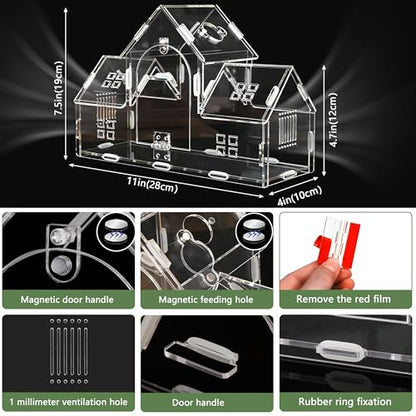 23-in-1 Jumping Spider Enclosure Kit, Acrylic Tarantula Terrarium with Full Accessories & Decor Set, Complete Small Habitat for Praying Mantis Insect Reptile, 11.8"x4.5"x8"