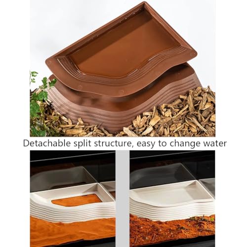 3 Pcs Tortoise Water Dish with Ramp Leaf Tortoise Water Food Bowls Reptile Water Dish Amphibians Habitat Accessories for Lizard Turtle Horned Frog Brown