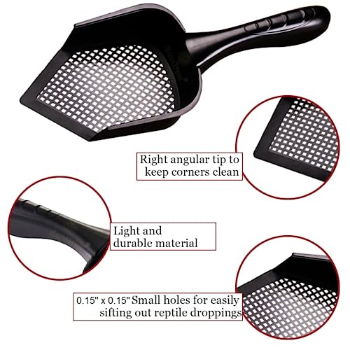 SunGrow Reptile Litter Scoop, Pointed Edge for Terrariums, Right-Angled Deep Shovel for Reptiles & Cats, Durable Plastic, Black, 1 Pack - size: 12" x 5"