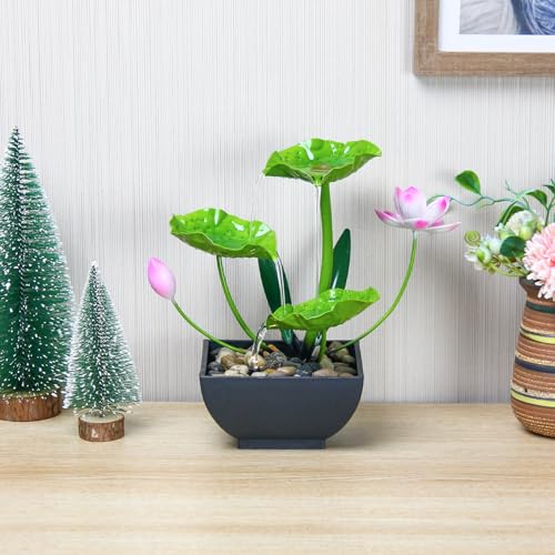Water Fountain Indoor Waterfall Fountain 3-Tier Tabletop Fountain Lotus Desk Relaxation Home Decor Including Lots of Rocks and Soothing Sound Machine (Green 2) - style: Double flow