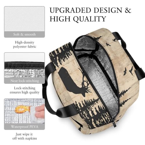 Rustic Woodland Deer Lunch Bag for Women Men | Insulated Lunch Box Leakproof Food Meal Containers Reusable Foldable 6L Capacity Lunch Tote Bags for Work Picnic Travel - color: Style 4