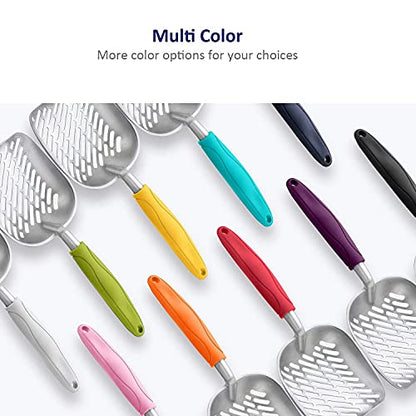 Cat Litter Scoop, Aluminum Alloy Sifter, Kitty Metal Scooper, Deep Shovel with Diagonal Sifting Hole, Long Handle, Kitten Poop Lifter for Litter Box, Medium Size, Violet Handle - color: #07 Violet, size: Medium