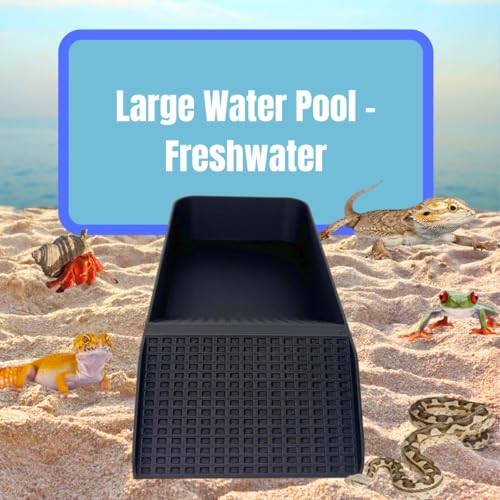 Hermit Crab, Lizard, Turtle, Amphibian XL Watering Pool | Platform Pool Accessory with Access Ramp for Pet Habitats | 9.75" x 5" | Made in USA (X-Large) (Fresh Only, Black) - color: Fresh Only, Black