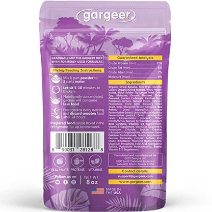 Gargeer 8oz Gentle Geck Tropical Diet - Crested Gecko Food. Made in USA | Expert-crafted superfood! Organic mango, banana & dried coconut mixed with wild insect proteins & probiotics. Zero fillers - size: 8 Ounce (Pack of 1)