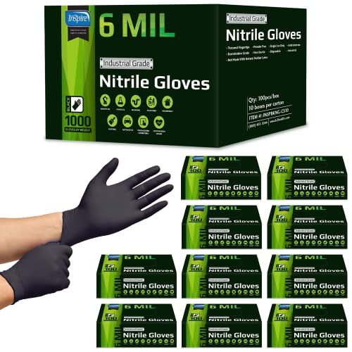 Inspire 6 or 8 Mil HEAVY DUTY Stretch Nitrile Black Gloves Disposable Latex Free - color: Black 6 Mil, size: X-Large