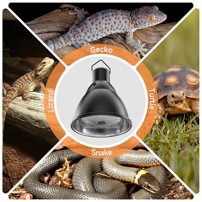 Reptile Heat Lamp,7inch Deep Dome Reptile Light Fixture with 3/6/12 Timer, Infrared Reptile Heat Lamp Max 150W Blub, for Turtle Bearded Dragon Lizards Snake（1PCS 150W Bulb Included）