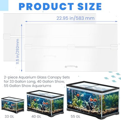 Sieral Aquarium Lids Polycarbonate Canopy 2 Pieces Set 22.95 x 11.5 x 0.12 inch for 33/40/55 Gallon with Center Brace Aquariums Cover Fish Tank Lid with a Hook Knife, Clear - color: Clear, size: 48 x 13 Inch