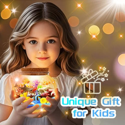 Ocean Light Up Terrarium Kit for Kids - LED Night Light Ocean Birthday Gifts for Girls & Boys Ages 4 5 6 7 8-12, Kids Arts & Crafts Kit, Easter Ideal Gifts - style: Ocean