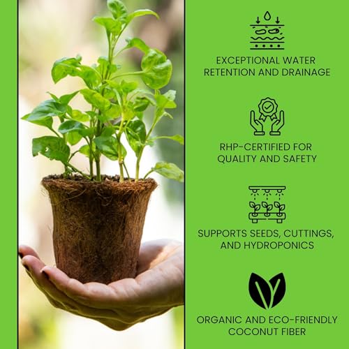 Coco Mega Brick 5kg | Compressed Coconut Coir Block Expands to 55L | Premium Quality Hydroponic Growing Medium, Pre-Buffered, Low EC Substrate for Indoor Outdoor Plants