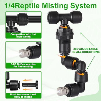 14 Pack Single-Head 1/4 Reptile Mister Nozzles Kit,Reptile Misting | 1/4"Reptile Misting System Fittings,360 Degree Adjustable Misting Spray Nozzles for Aquarium,Vivarium,Plants, Amphibians - size: Single-Head*2