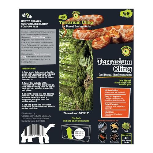 Galápagos (05421) Terrarium Cling | Hi-Resolution Aquarium & Reptile Tank Backdrop | Static Vinyl Clings for Bearded Dragon, Gecko, Turtle, Snake, and Lizard Enclosures, 15" x 36", Forest - color: Forest
