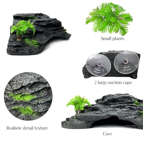 kathson Turtle Basking Platform with Suction Cups Tortoise Climbing Step Ledge Aquarium Ornament Rock Turtle Floating Dock Resting Basking Terrace for Amphibians Reptile (Gray) - color: Gray