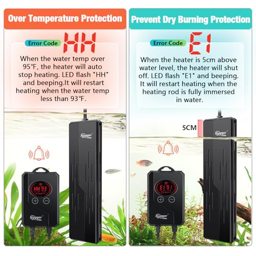 hygger Aquarium Heater 1000W,Submersible Fish Tank Heater with Adjustable Temperature Digital LED Controller,Overheating & Auto Shut Off Protection,for Saltwater & Freshwater Fish Tank 110-240Gallon - size: 1000W for 110-240 Gallon