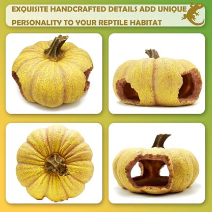 Pumpkin Leopard Gecko Hide Reptile Bearded Dragon Tank Hideout Caves Accessories Halloween Turtle Lizard Snake Décor Amphibian Habitat Tortoise Terrarium Decoration - style: Pumpkin