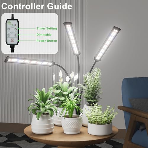 Grow Light,24W (160Watts Equiv) 5000K White Full Spectrum LED Growing Lamp Clip on Desk for Indoor Plants,Bulbs Replaceable & Non-dimmable (Black, 120Watts) - size: 120Watts