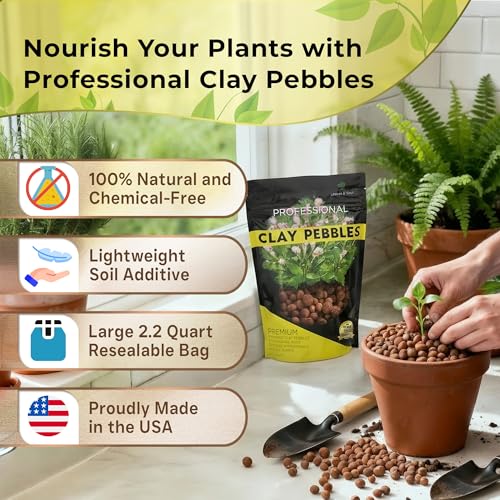 Professional Clay Pebbles for Plants, Expanded Clay Pebbles 2.2 Qt | Clay Pebbles for Plants Hydroponic Promote Healthy Root Growth, Improve Drainage, and Support Vigorous Plants Year-Round - style: Clay Pebbles Soil Additive (2.2 Quarts)