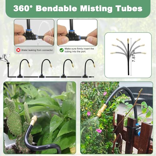 Quibbay 16.4Ft Drip Irrigation System, Automatic Garden Irrigation System with 360-degree Bending Dropper, Atomizing Watering Misting System with Copper Nozzle for Garden Plant Lawn Patio(5 Nozzles) - size: 16.4FT
