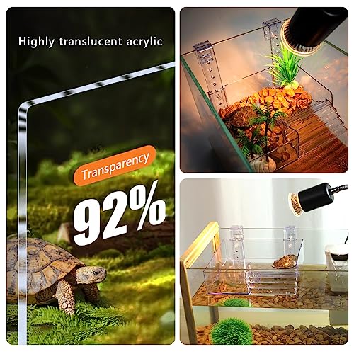 La La Pet Hanging Acrylic Turtle Basking Platform with Guardrail and Ladder - Tortoise Resting Terrace Reptile Habitat for Turtle Tank - size: Small