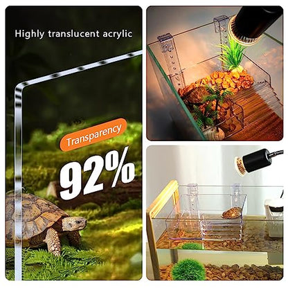 La La Pet Hanging Acrylic Turtle Basking Platform with Guardrail and Ladder - Tortoise Resting Terrace for Turtle Tank - size: Large