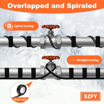 3FT Heat Tape for Water Pipes, -40°F Deicing Cable,120V 5W/FT - size: 2.5FT