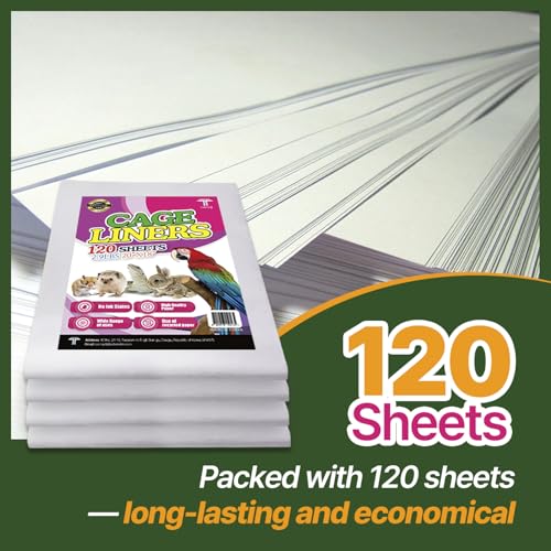 T TORTO9 Bird Cage Liner - 120 Paper Sheets, 20" x 18", 2.9 lb - Ideal for Pet Habitats, Bulk Pack for Long-Lasting Use, Newsprint Texture, Convenient Parcel Packaging - size: 20 x 18 in