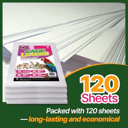 T TORTO9 Bird Cage Liner - 120 Paper Sheets, 20" x 18", 2.9 lb - Ideal for Pet Habitats, Bulk Pack for Long-Lasting Use, Newsprint Texture, Convenient Parcel Packaging - size: 20 x 18 in