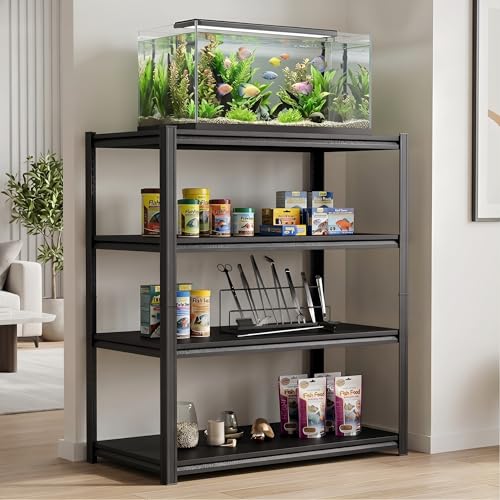 Metal Fish Tank Stand, 4-Tier Aquarium Stand with Storage Shelves, Heavy Duty Sturdy Aquarium Stands for 10-20 Gallon Fish Tank, Reptile Terrarium Stand, Modern Black Shelf for Home Office Garage - color: Black-fish05
