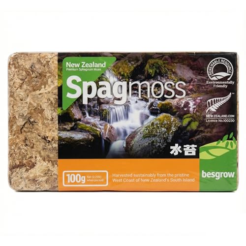 Premium New Zealand Sphagnum Moss, 100g (8L When Hydrated) - Harvested Sustainably from The Pristine West Coast of New Zealand's South Island - size: 100 Gram