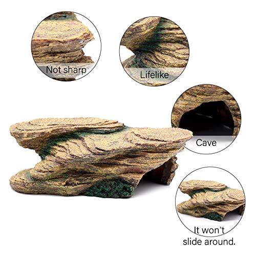 Turtle Basking Platform Shale Scape Step Ledge, Reptile Cave Hideout Turtle Tank Accessories Decorations, Great for Reptiles, Amphibians, Leopard Gecko, Bearded Dragons, Lizard, Frogs - style: Medium-12*6*4