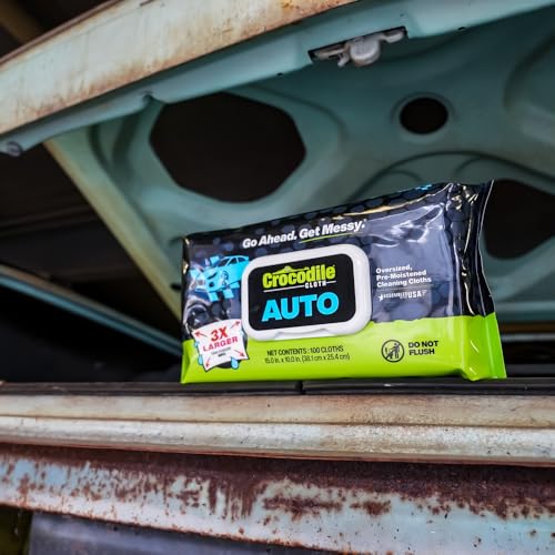 Crocodile Cloth Auto Degreasing Hand & Tool Wipes, 100 Count | Car Wipes for Engine Degreaser, Detailing, Tires, Tools & DIY Projects - size: 100 Count (Pack of 1)