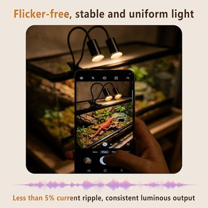 5.0 New Upgraded Reptile Heat Lamp& Hygrothermograph|Individual Control |135°Golden Wide-Angle|5000 Hours of Service Life|UVA UVB Light for Reptiles for Turtle Lizard and More 2 Bulbs 50W