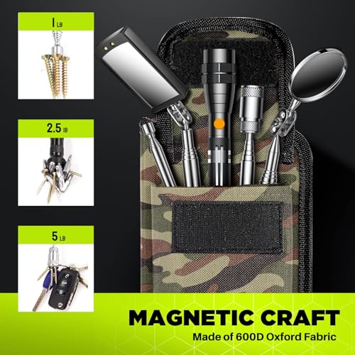 Telescoping Magnetic Pickup Tool Set, Inspection Mirror Telescoping, LED Flashlight, Cool Gadgets for Men, Stocking Stuffers, Gifts for Dad, Husband, Kids, Boyfriend, Magnet Stick (Camo) - color: Camouflage