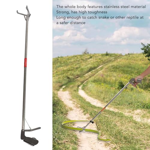 Snake Tong, Foldable Reptile Grabber with Self Locking Handle, Stainless Steel Snake Handling Tool for Safe Capture, Secure Control Stick for Herpetologists, Portable Tongs