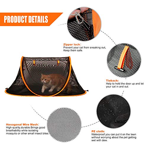 Portable Cat Mesh Tent Pet Cage,Pop Up Crate,Foldable Kennel,Indoor,Outdoor,Comfy Puppy House-Washable Fabric for Small Animals with 2 Cat Toys, Carry Bag & 2 Stakes