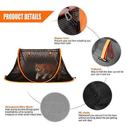 Portable Cat Mesh Tent Pet Cage,Pop Up Crate,Foldable Kennel,Indoor,Outdoor,Comfy Puppy House-Washable Fabric for Small Animals with 2 Cat Toys, Carry Bag & 2 Stakes