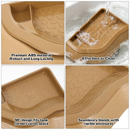 Reptile Bathing Pool with Ramp, Turtle Soaking Dish with Pet Food Feeding Plate Reptile Feeding Dish Water Bowl Bathing Pool Aquarium Ornament for Gecko, Turtle, Bearded Dragon, Lizard Bath