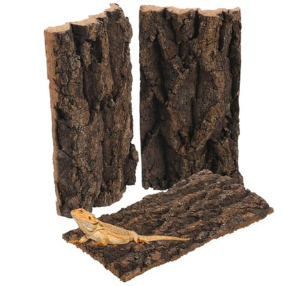 Didiseaon 3 Pcs Cork Bark Terrarium Background Decor, Reptile Tank Climbing Mat Wall Backdrop, Aquarium Fish Ornament for Lizard Gecko Snake Turtle 7.87X4.13X0.59In