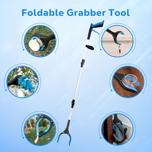 Grabber Reacher Tool - 43” Extra Long Foldable Gripper and Reaching Tool - Heavy Duty Pick Up Stick Grabbers for Seniors, Trash, Surgery Recovery Must Haves Gifts (Blue-43in) - color: Blue-43in