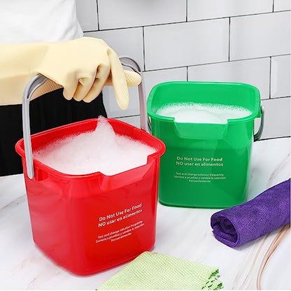 6 Pcs 6 Quart Cleaning Bucket Small Sanitizing Square Bucket Detergent Pail for Home Commercial Restaurant Kitchen Office School (Red, Green) - color: Red, Green